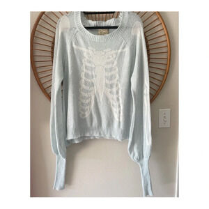 Wildfox RARE White Label Sweater blue skeleton Sz XS